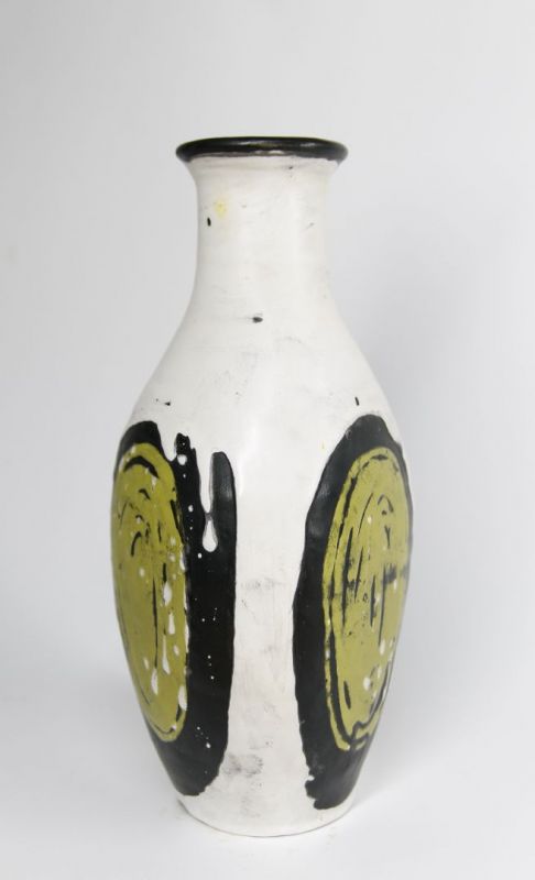 Gorka Lívia (1925 - 2011) - "Háromszőg" váza, fehér, fekete, zöld, 1960-as évek
